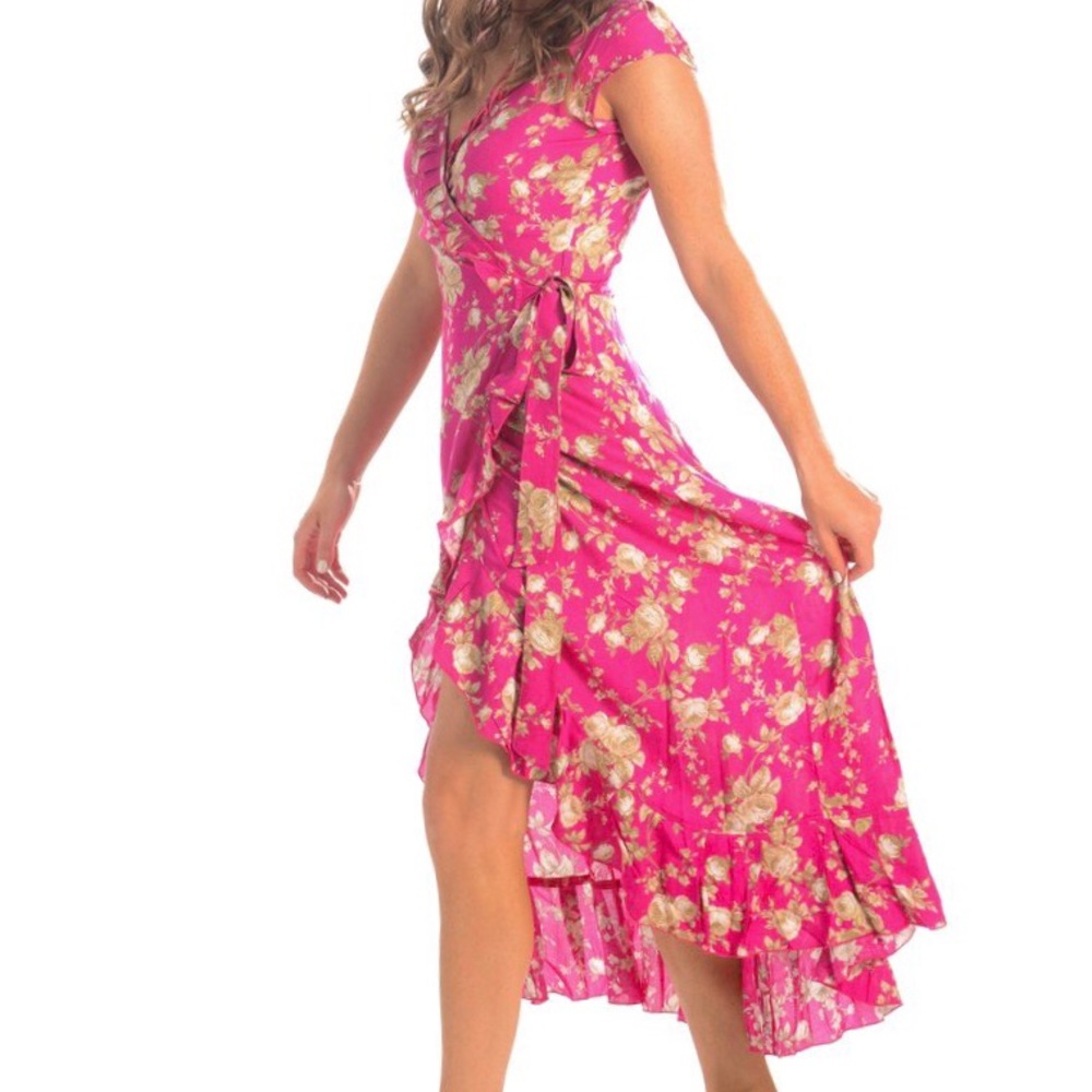 Madison Leigh Pink Floral Maxi Flow Dress Size 14